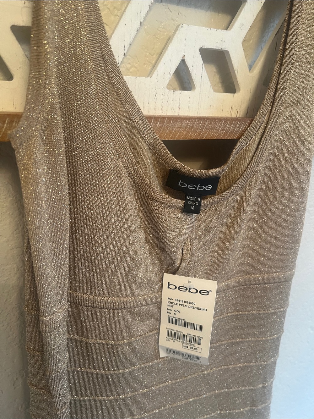 bebe Sparkle Knit Tank Mini Dress in Gold - Picture 2 of 5